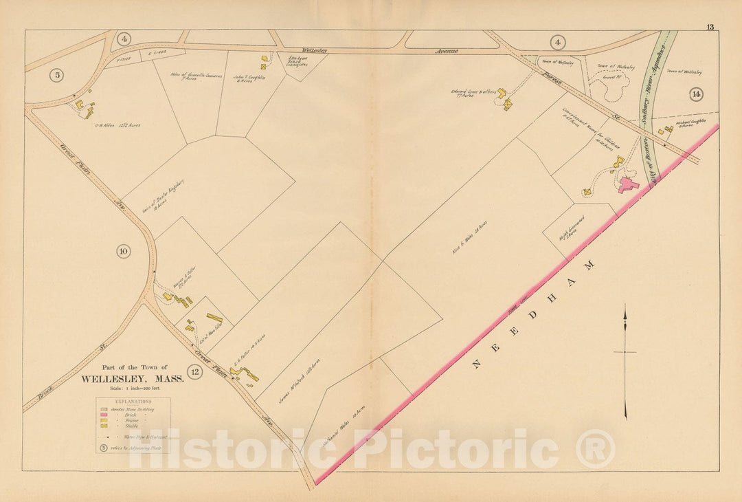 Historic Map : Atlas of Wellesley, Wellesley 1897 Plate 013 , Vintage Wall Art