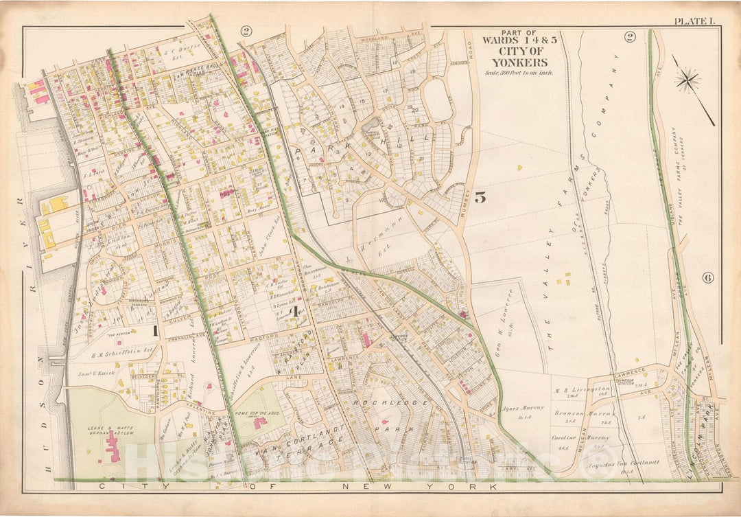 Historic Map : Atlas of Westchester County, Yonkers 1901 Plate 001 , Vintage Wall Art