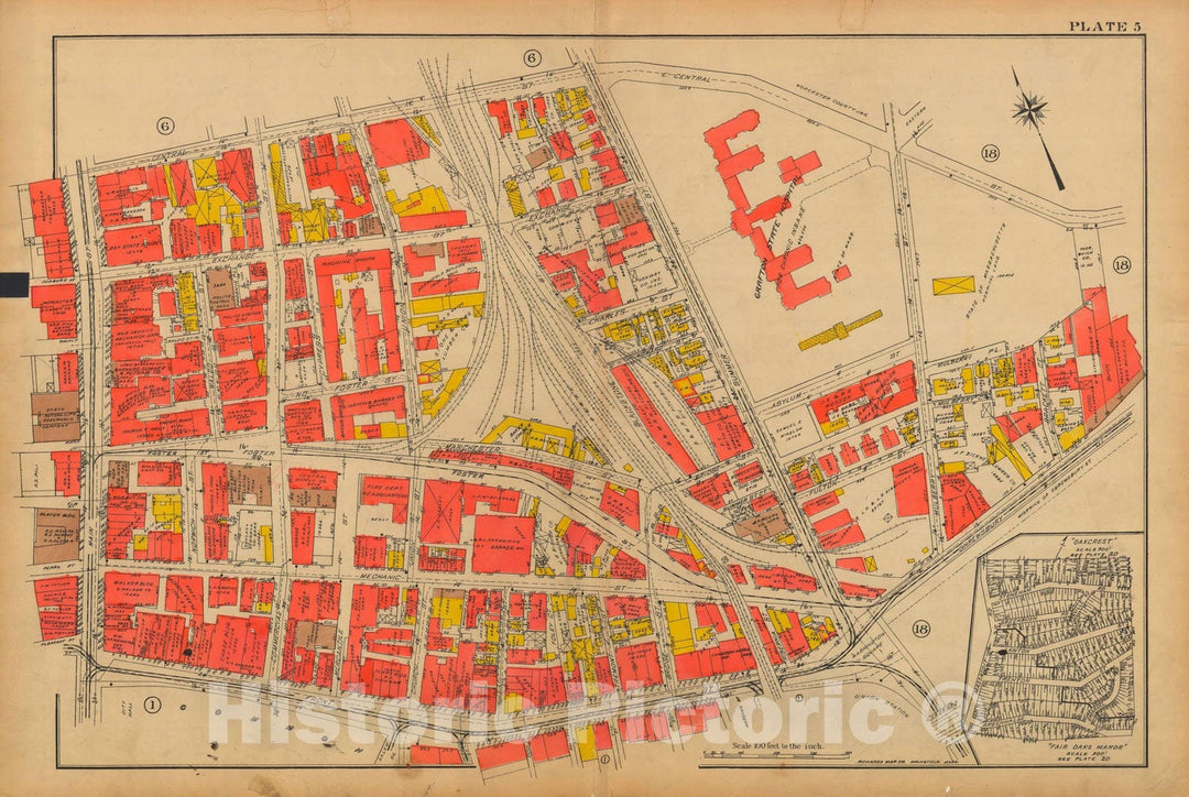 Historic Map : Atlas City of Worcester MA 1922 Plate 005 , Vintage Wall Art
