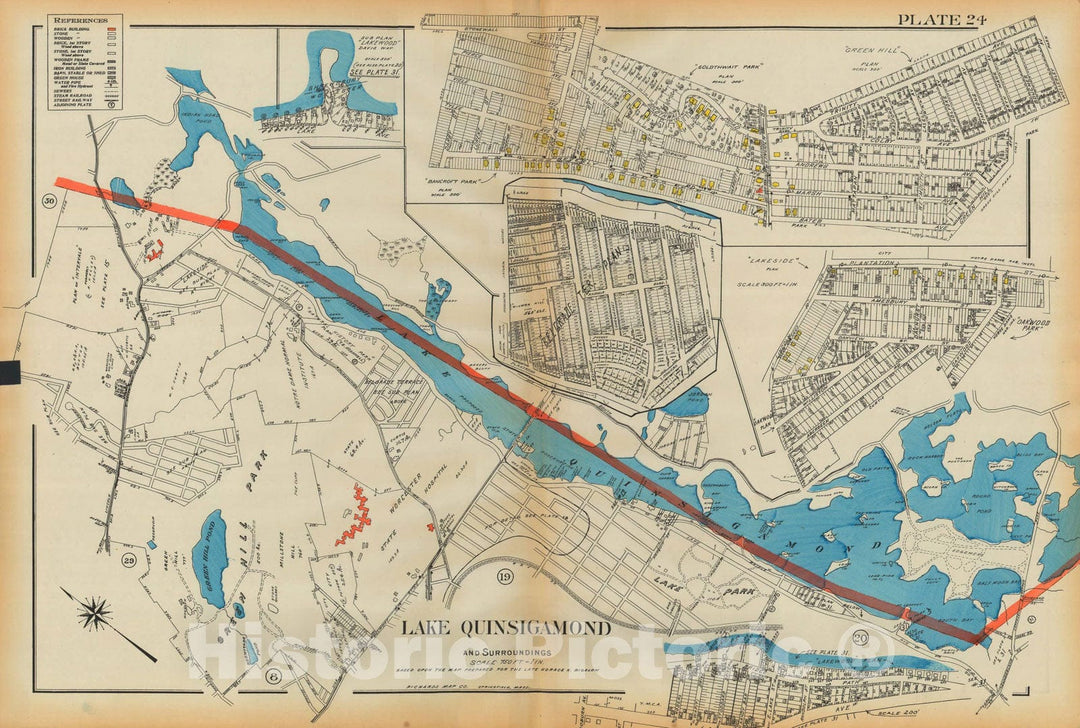 Historic Map : Atlas City of Worcester MA 1922 Plate 024 , Vintage Wall Art