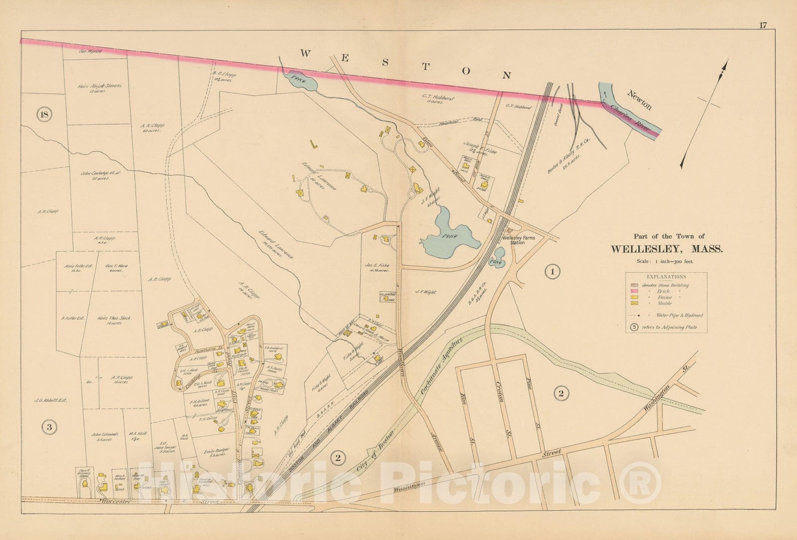 Historic Map : Atlas of Wellesley, Wellesley 1897 Plate 017 , Vintage Wall Art