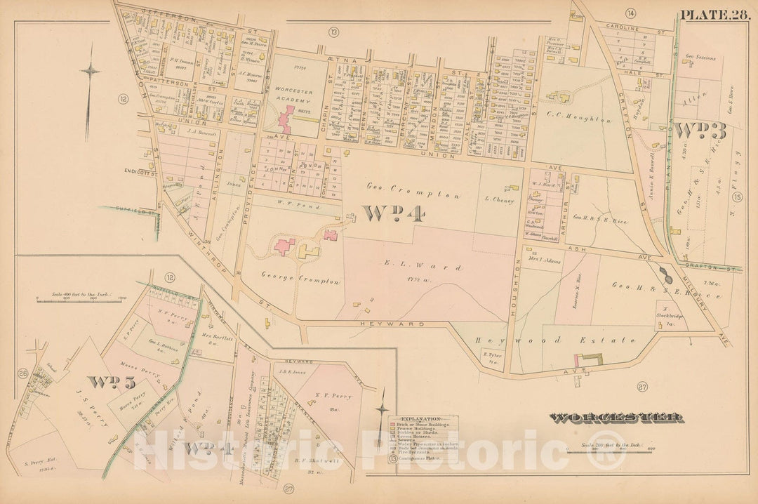 Historic Map : Atlas City of Worcester, MA, Worcester 1886 Plate 028 , Vintage Wall Art
