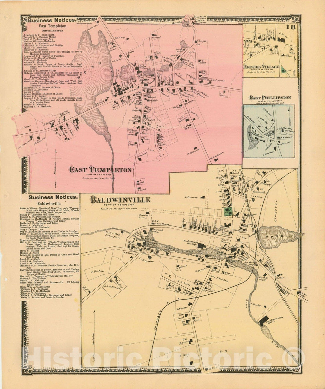 Historic Map : Atlas of Worcester County, Massachsuetts, Templeton 1870 , v2, Vintage Wall Art
