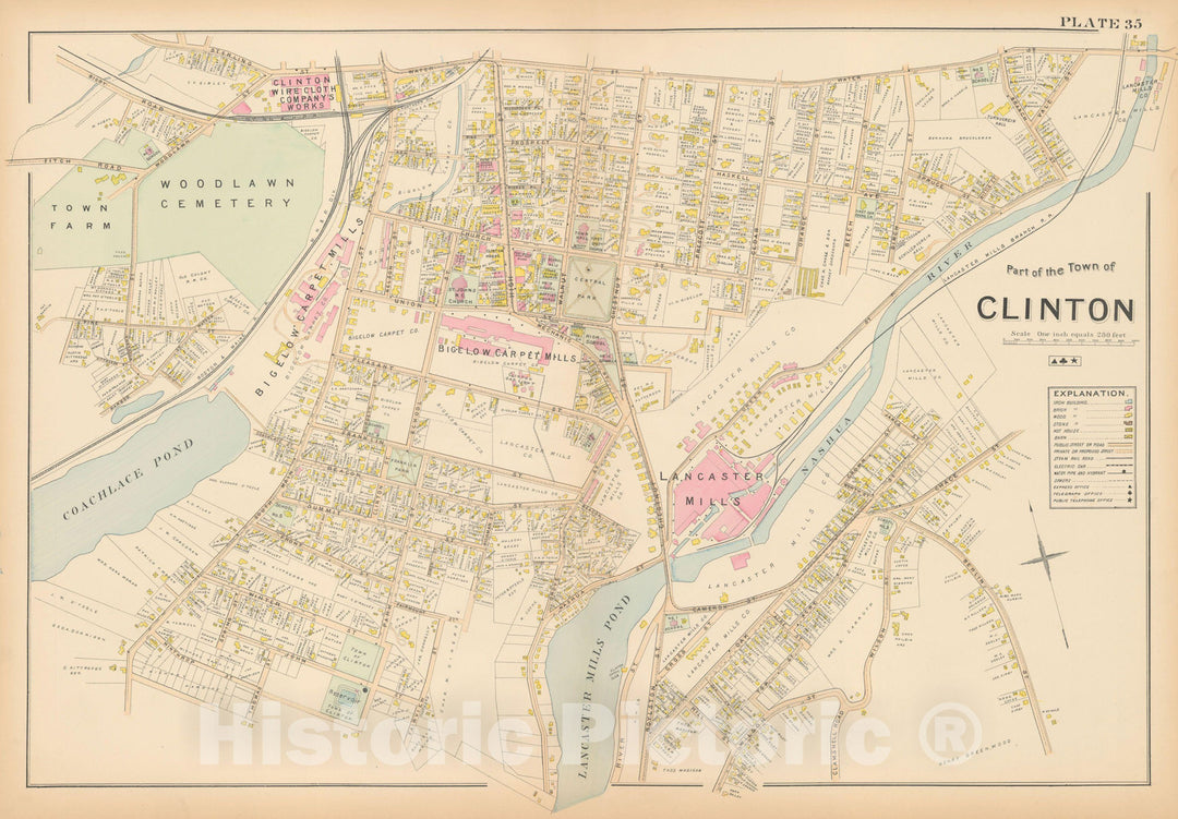 Historic Map : New Topo Atlas County of Worcester, Clinton 1898 Plate 035 , Vintage Wall Art