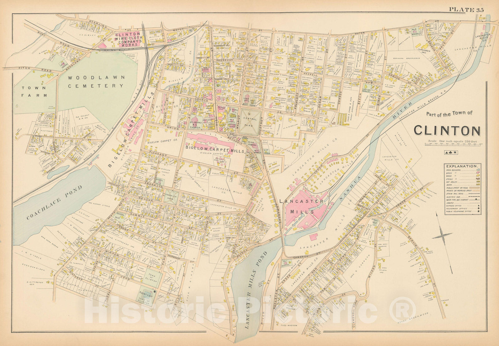 Historic Map : New Topo Atlas County of Worcester, Clinton 1898 Plate 035 , Vintage Wall Art