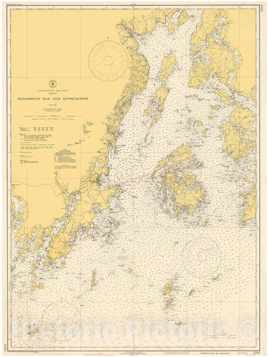 Historic Map : Coastal Charts - Maine: Penobscot Bay & Approaches 1941 , Vintage Wall Art