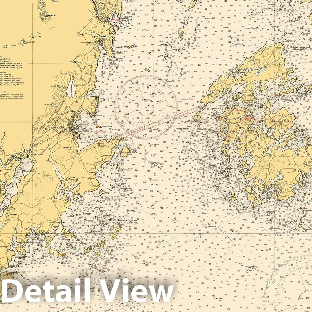 Historic Map : Coastal Charts - Maine: Penobscot Bay & Approaches 1941 , Vintage Wall Art
