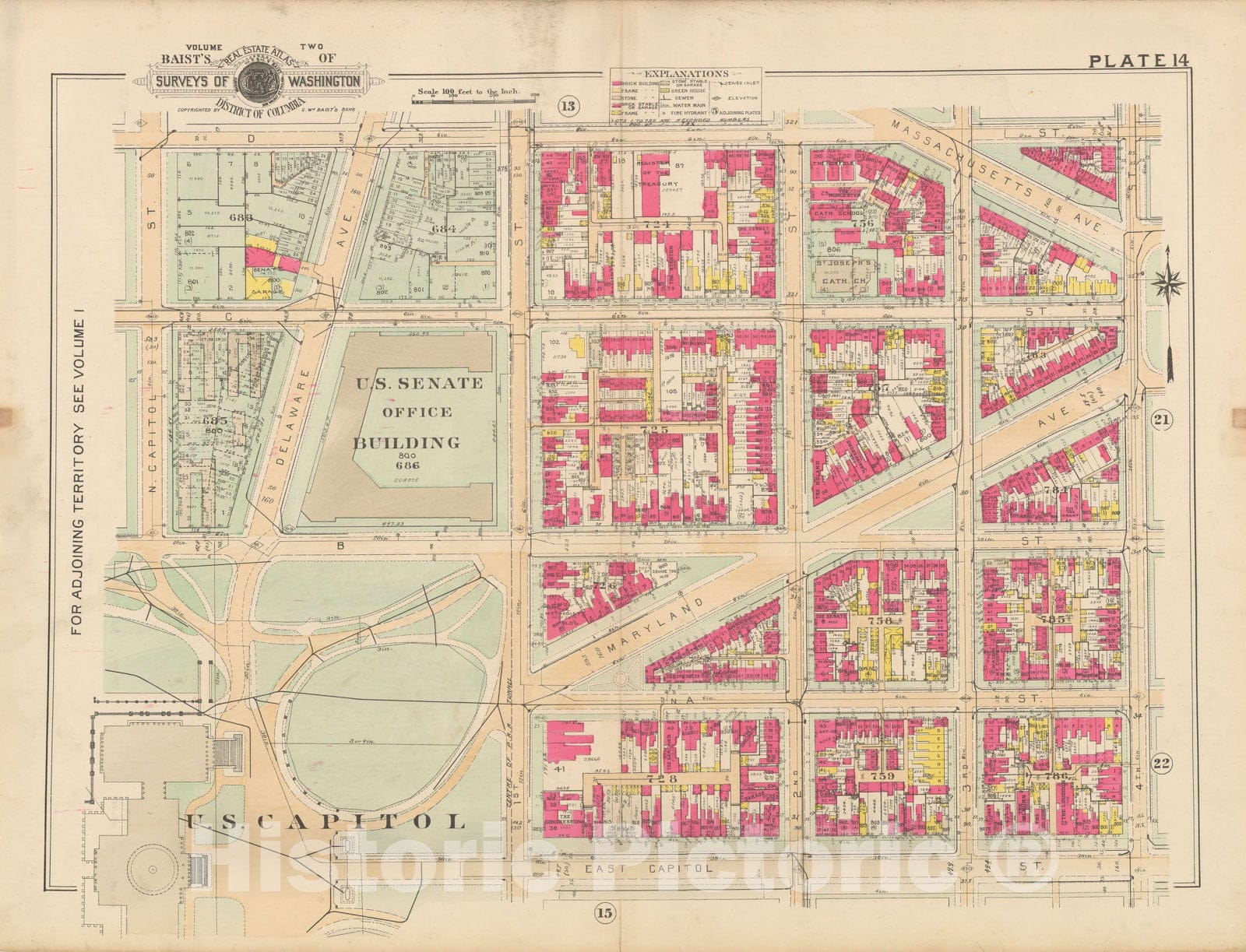 Historic Map : Atlas of Washington D.C. Volume 2 (NE, SE, SW), Washington 1928 Plate 014 , Vintage Wall Art