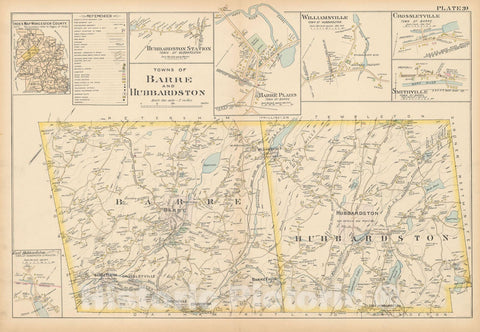 Historic Map : New Topo Atlas County of Worcester, Barre & Hubbardston 1898 Plate 039 , Vintage Wall Art