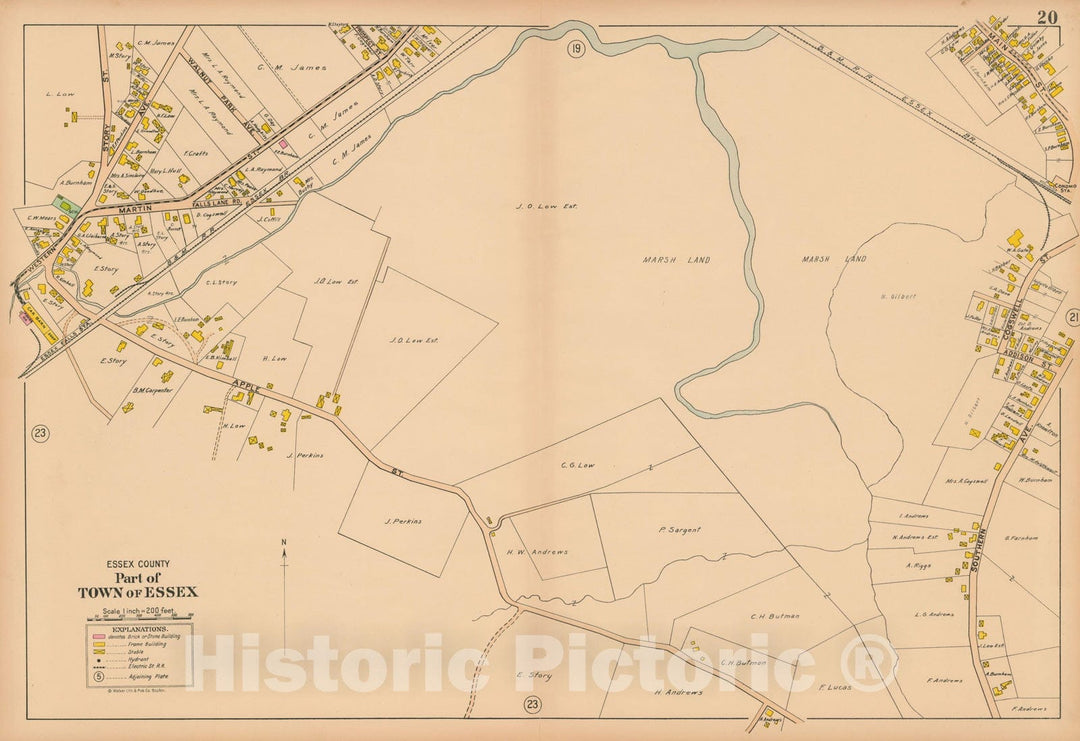 Historic Map : Atlas Towns of Topsfield, Ipswich, Essex, Hamilton and Wenham, Essex County, MA, Essex 1910 Plate 020 , Vintage Wall Art
