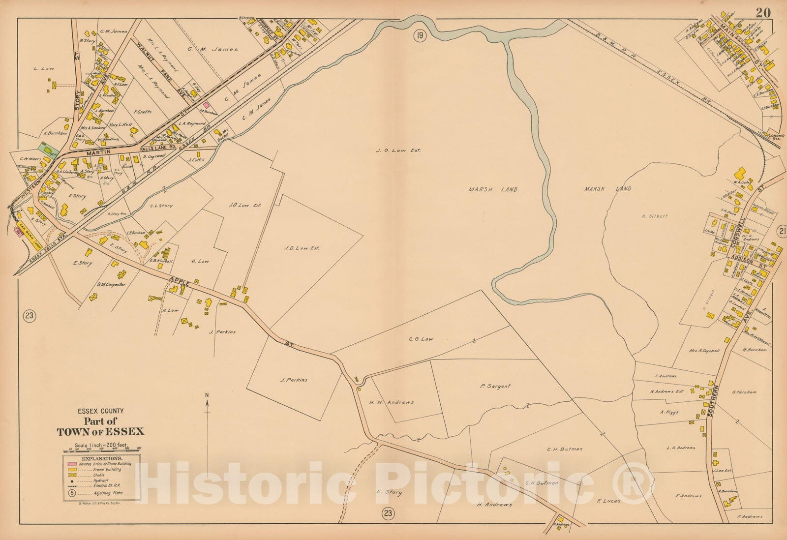 Historic Map : Atlas Towns of Topsfield, Ipswich, Essex, Hamilton and Wenham, Essex County, MA, Essex 1910 Plate 020 , Vintage Wall Art