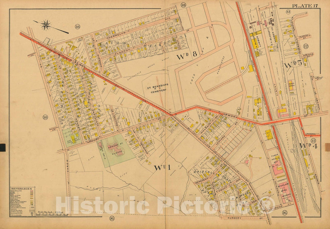 Historic Map : Atlas City of Springfield and The Town of Longmeadow 1910 Plate 017 , Vintage Wall Art