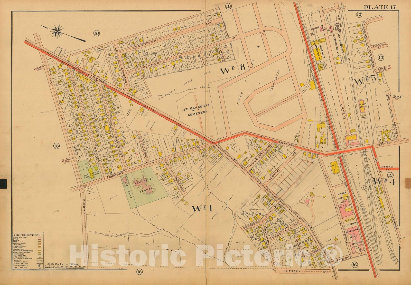Historic Map : Atlas City of Springfield and The Town of Longmeadow 1910 Plate 017 , Vintage Wall Art