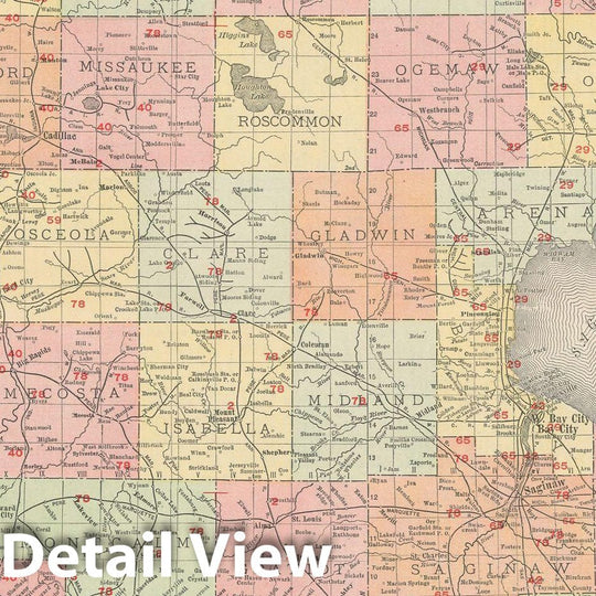 Historic Map : Michigan 1903 , Rand McNally Business Atlas , Vintage Wall Art