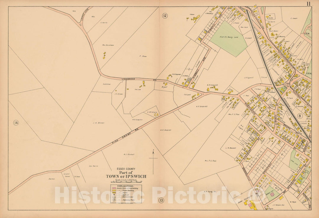 Historic Map : Atlas Towns of Topsfield, Ipswich, Essex, Hamilton and Wenham, Essex County, MA, Ipswich 1910 Plate 011 , Vintage Wall Art