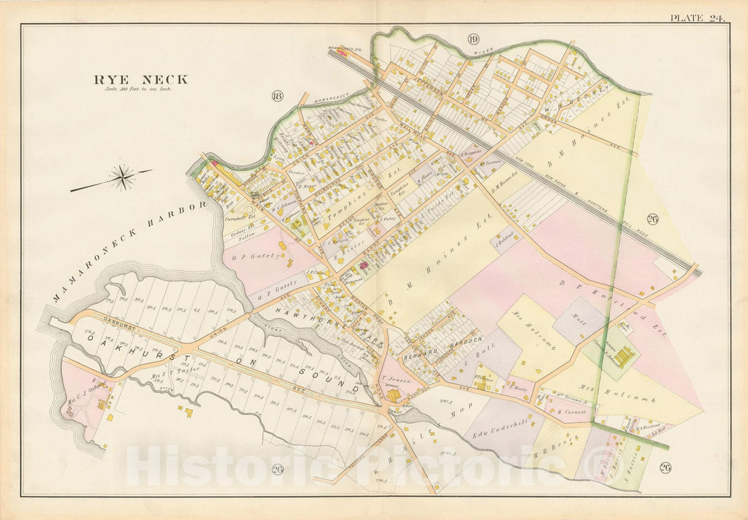 Historic Map : Atlas of Westchester County, Rye 1901 Plate 024 , Vintage Wall Art