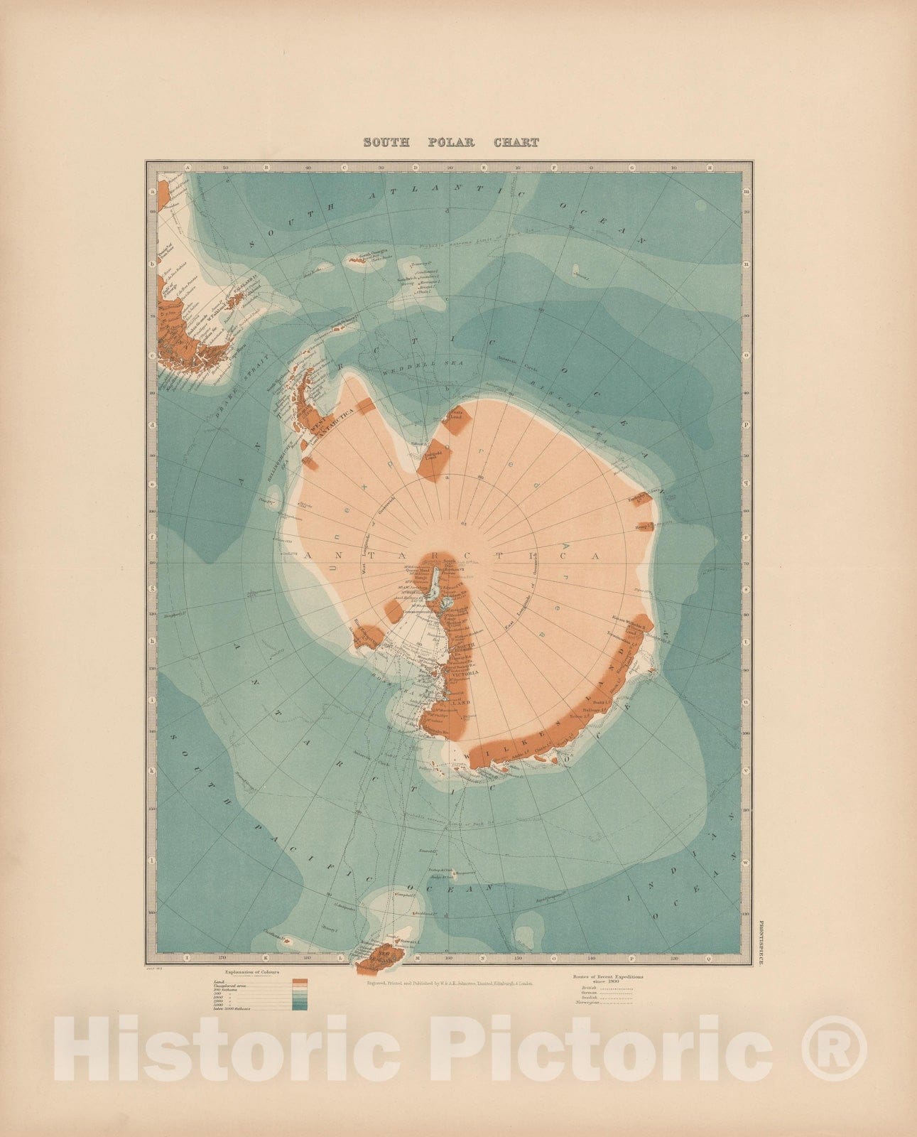 Historic Map : Atlas World, Antarctica 1913 , Vintage Wall Art