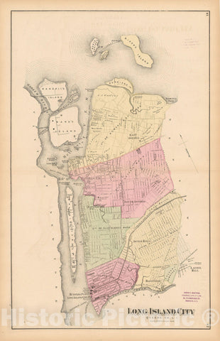 Historic Map : Atlas of Long Island, New York, Long Island City & Queens 1873 , v3, Vintage Wall Art