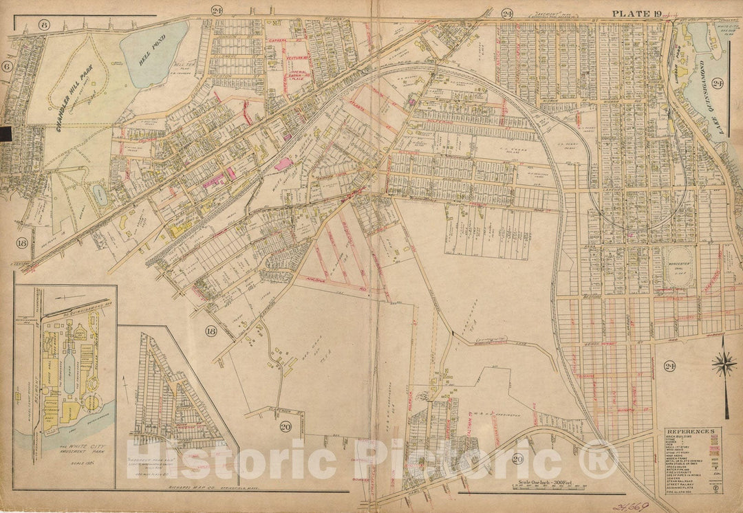 Historic Map : Atlas City of Worcester, Worcester 1911 Plate 019 , Vintage Wall Art