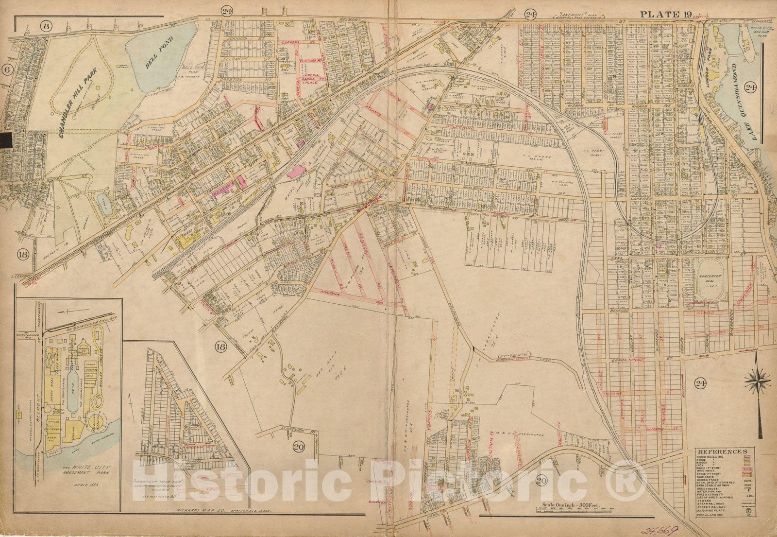 Historic Map : Atlas City of Worcester, Worcester 1911 Plate 019 , Vintage Wall Art