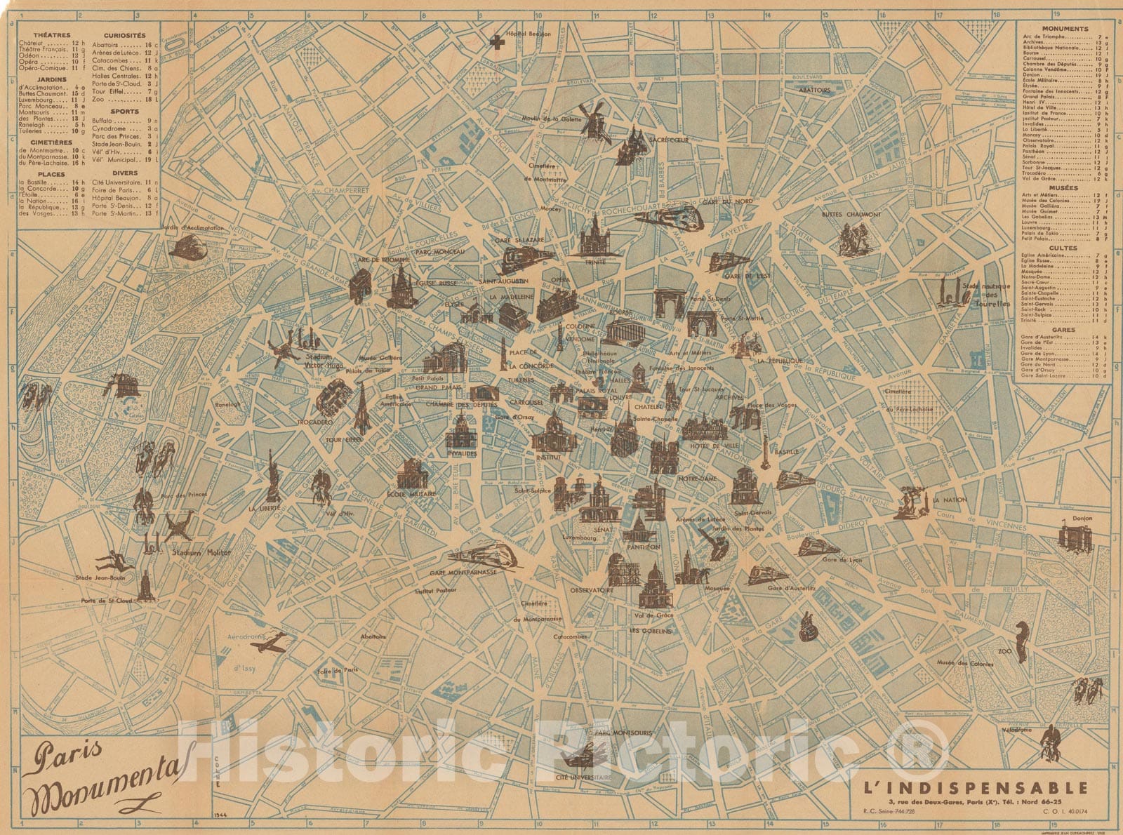 Historic Map : Europe, Paris Monumental 1944 , Vintage Wall Art