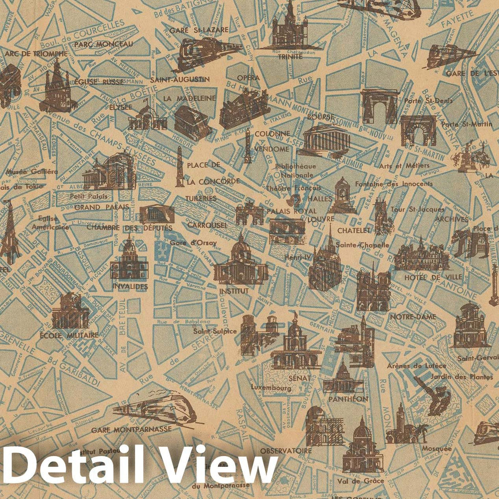 Historic Map : Europe, Paris Monumental 1944 , Vintage Wall Art