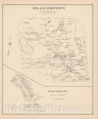 Historic Map : Francestown 1892 , Town and City Atlas State of New Hampshire , Vintage Wall Art