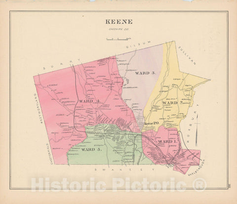 Historic Map : Keene 1892 , Town and City Atlas State of New Hampshire , v3, Vintage Wall Art