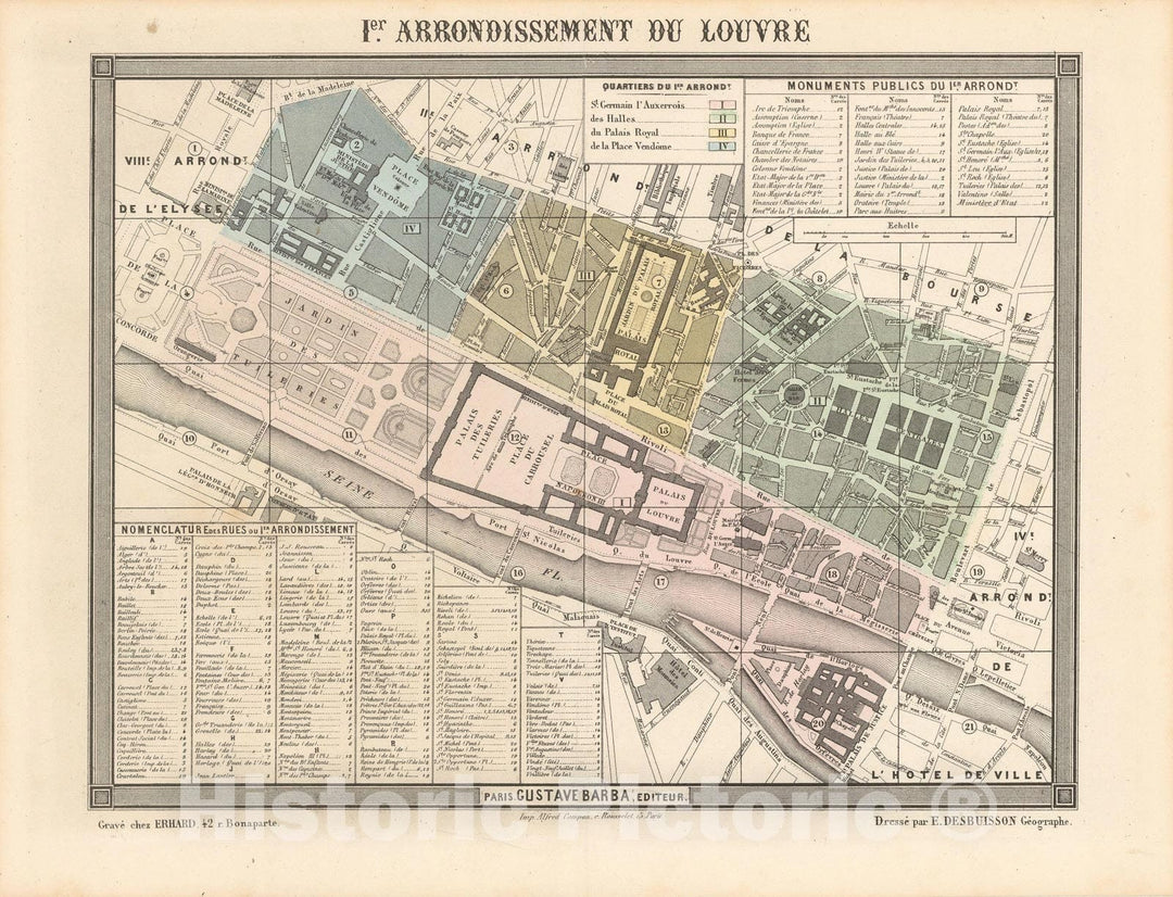 Historic Map : Europe, Paris 1860 1st Arrondissement , Vintage Wall Art