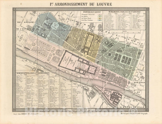 Historic Map : Europe, Paris 1860 1st Arrondissement , Vintage Wall Art