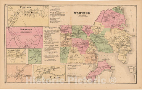 Historic Map : Atlas State of Rhode Island, Clayville & Rockland & Warwick 1870 , Vintage Wall Art