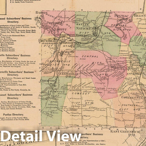 Historic Map : Atlas State of Rhode Island, Clayville & Rockland & Warwick 1870 , Vintage Wall Art