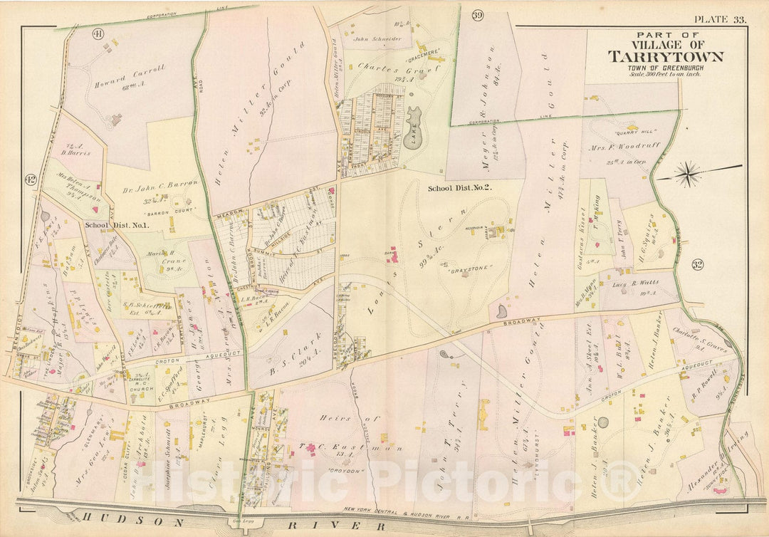 Historic Map : Atlas of Westchester County, Village of Tarrytown 1901 , Vintage Wall Art
