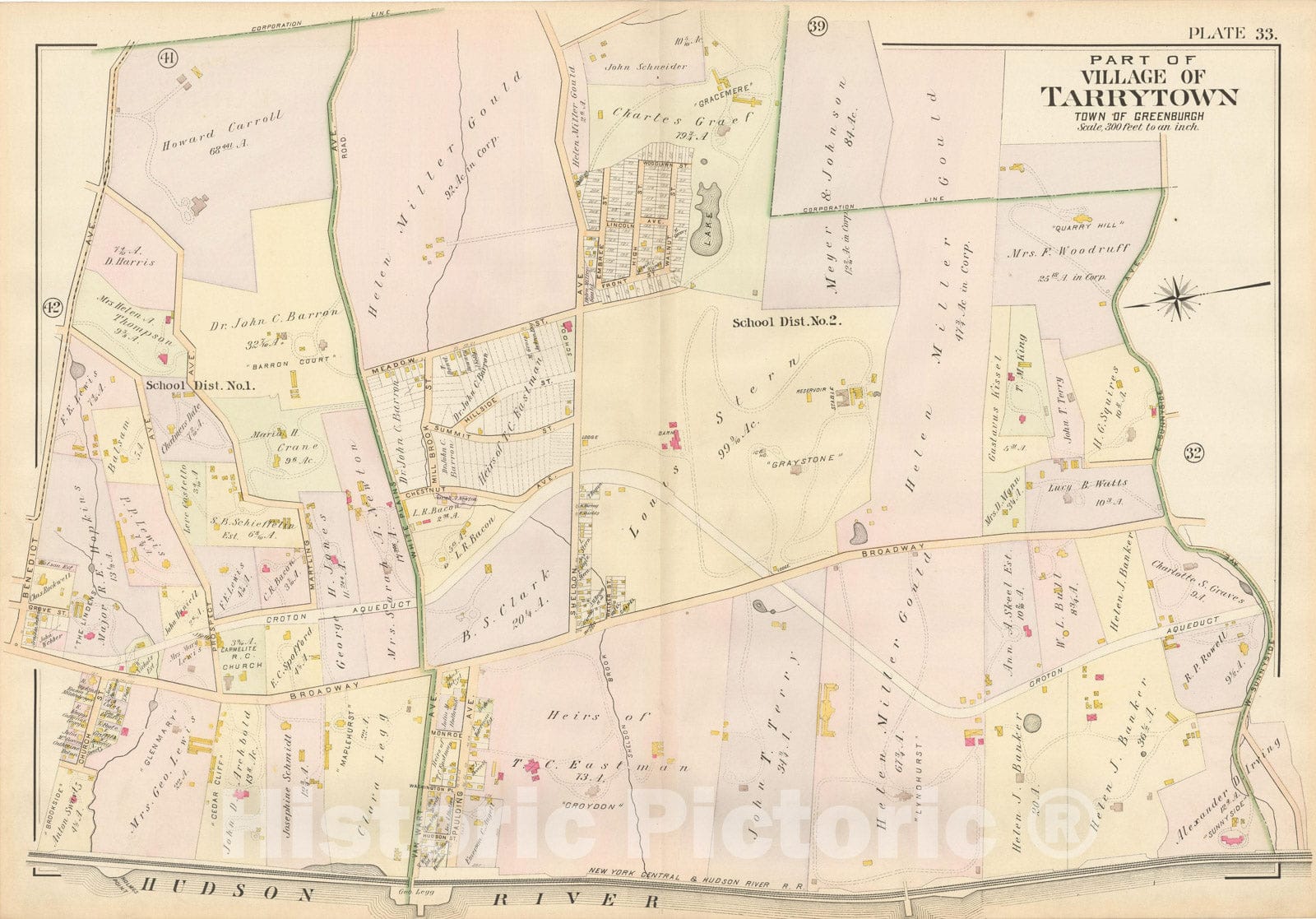 Historic Map : Atlas of Westchester County, Village of Tarrytown 1901 , Vintage Wall Art