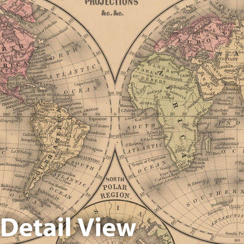 Historic Map : New General Atlas, World Map 1867 , Vintage Wall Art