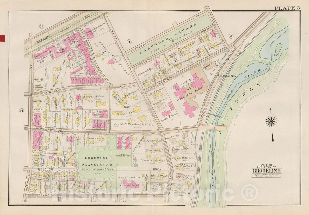 Historic Map : Atlas Town of Brookline, Brookline 1927 Plate 003 , Vintage Wall Art