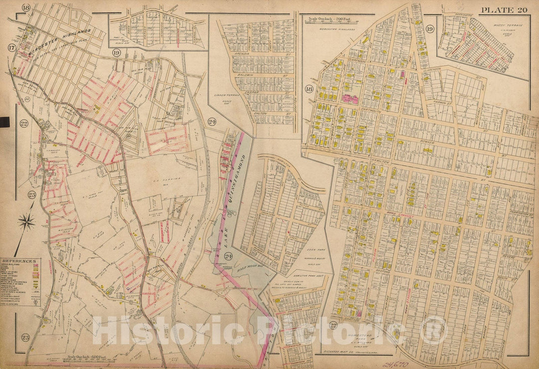 Historic Map : Atlas City of Worcester, Worcester 1911 Plate 020 , Vintage Wall Art