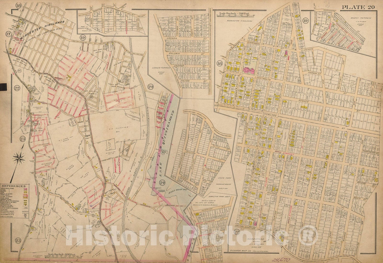 Historic Map : Atlas City of Worcester, Worcester 1911 Plate 020 , Vintage Wall Art