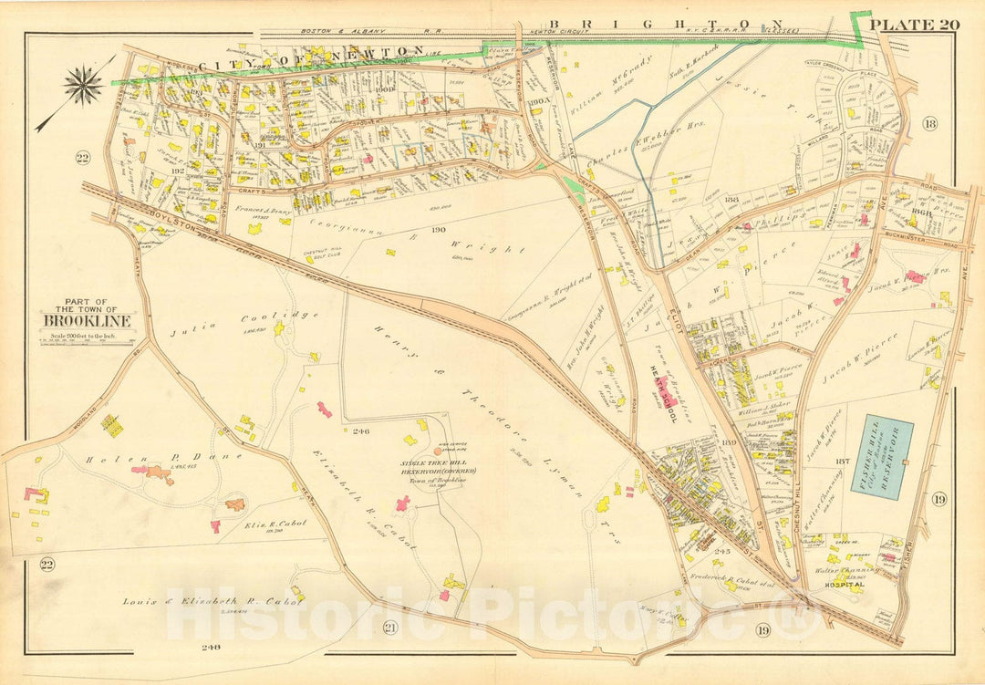 Historic Map : Atlas Town of Brookline, Norfolk County Massachusetts, Brookline 1913 Plate 020 , Vintage Wall Art