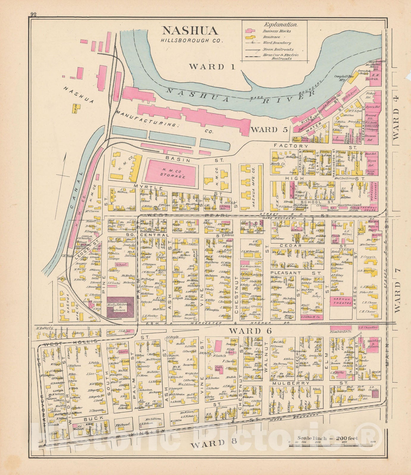 Historic Map : Nashua 1892 , Town and City Atlas State of New Hampshire , v6, Vintage Wall Art