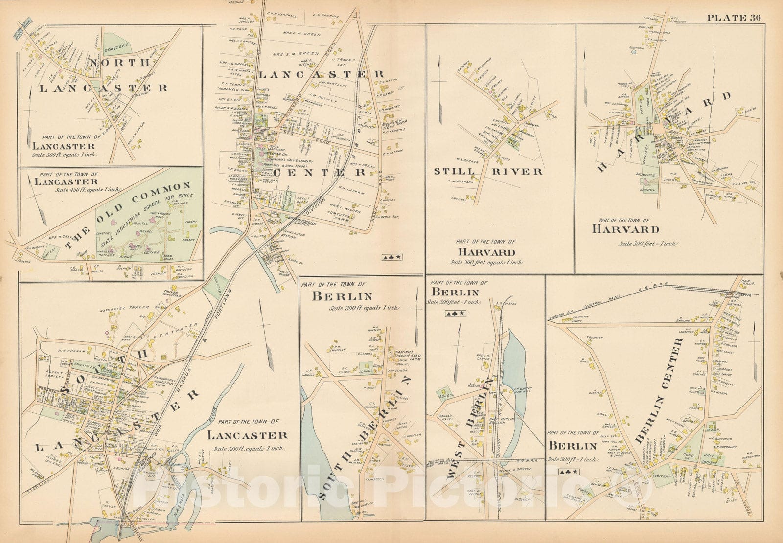 Historic Map : New Topo Atlas County of Worcester, Berlin & Harvard & Lancaster 1898 Plate 036 , Vintage Wall Art