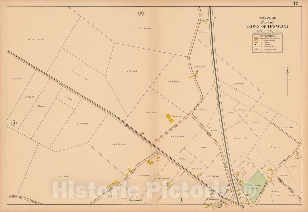 Historic Map : Atlas Towns of Topsfield, Ipswich, Essex, Hamilton and Wenham, Essex County, MA, Ipswich 1910 Plate 012 , Vintage Wall Art
