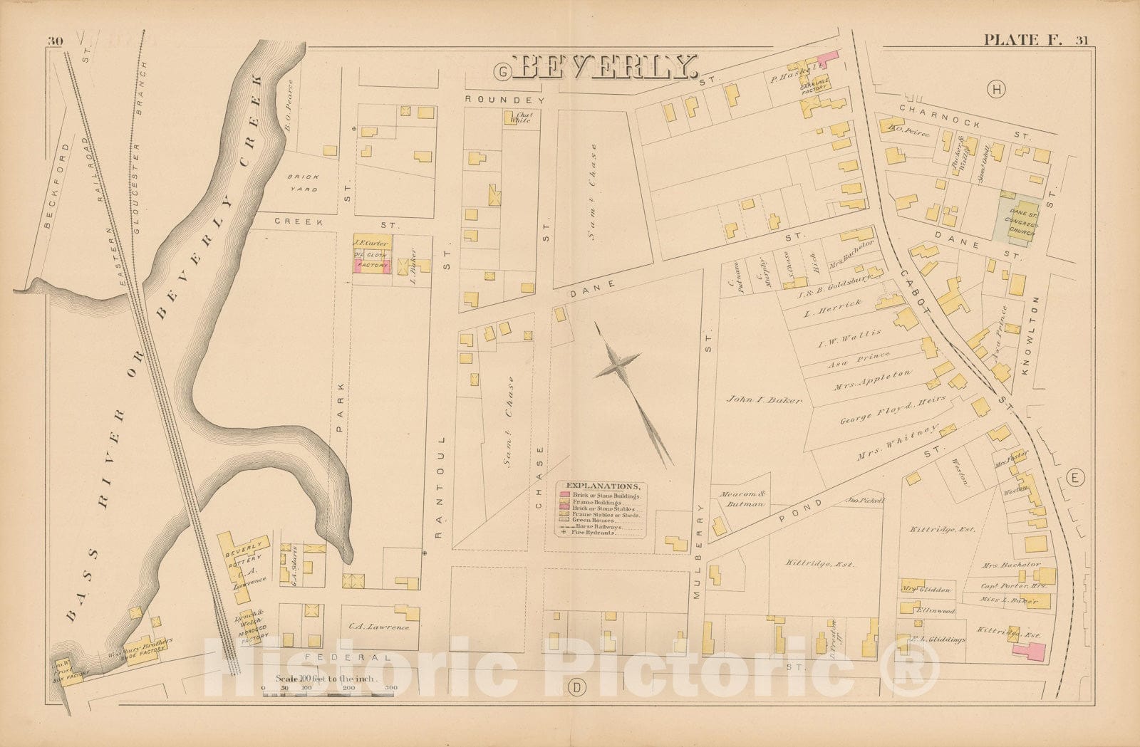 Historic Map : Atlas of Beverly, MA, Beverly 1880 Plate F , Vintage Wall Art