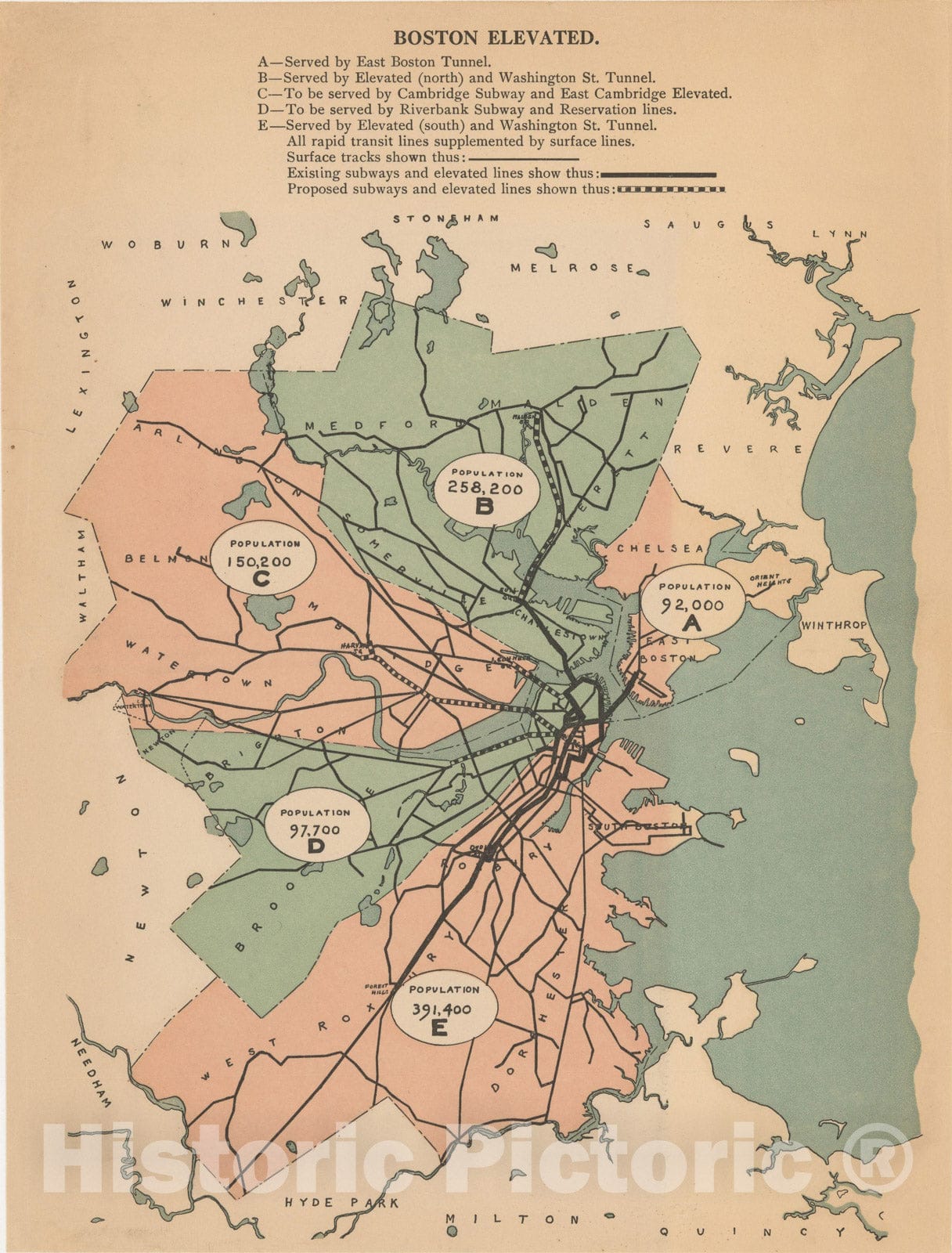 Historic Map : Greater Boston Transit Maps, Boston Elevated Railway 19 ...