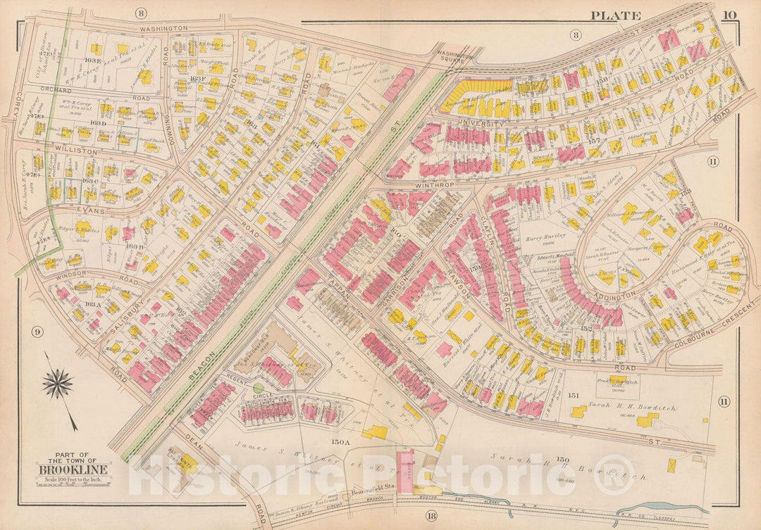 Historic Map : Atlas Town of Brookline, Brookline 1919 Plate 010 , Vintage Wall Art