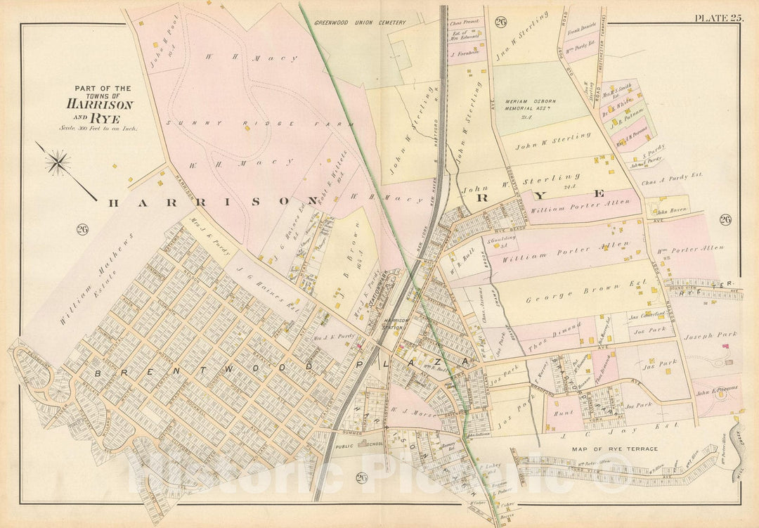 Historic Map : Atlas of Westchester County, Harrison & Rye 1901 Plate 025 , Vintage Wall Art