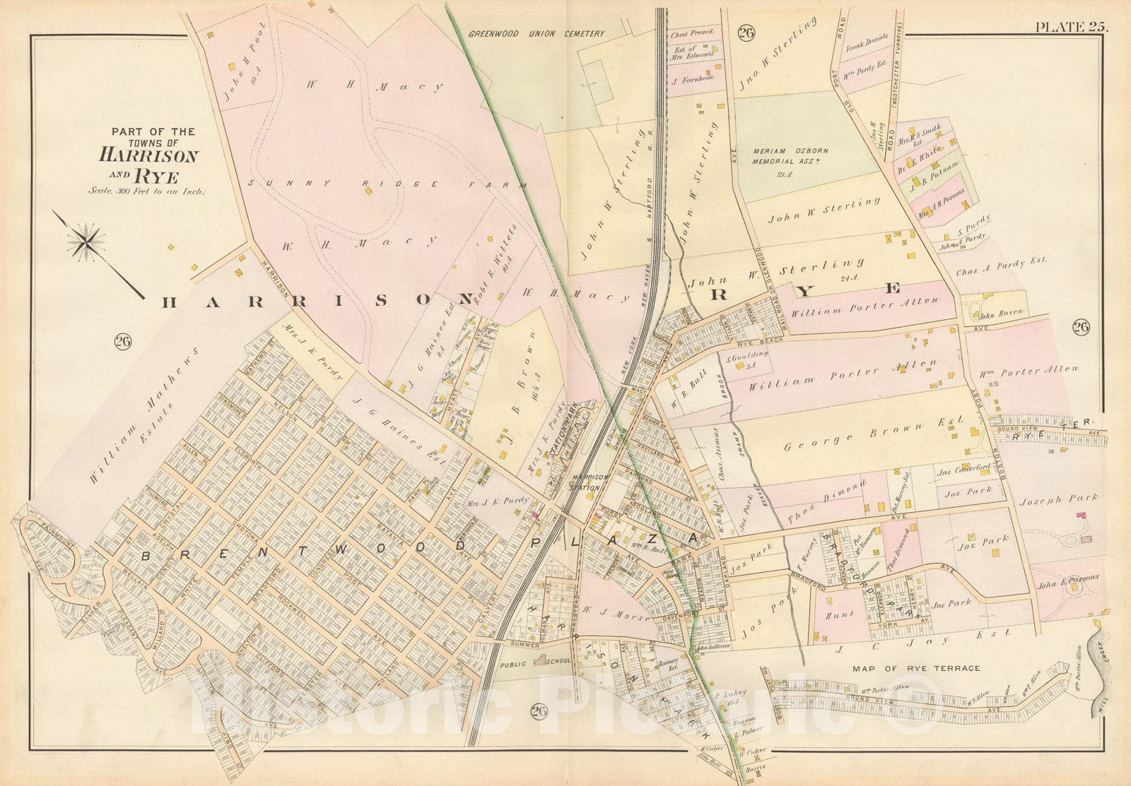 Historic Map : Atlas of Westchester County, Harrison & Rye 1901 Plate 025 , Vintage Wall Art