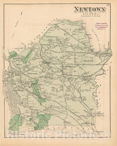 Historic Map : Atlas of Long Island, New York, Newtown & Queens 1873 , v4, Vintage Wall Art