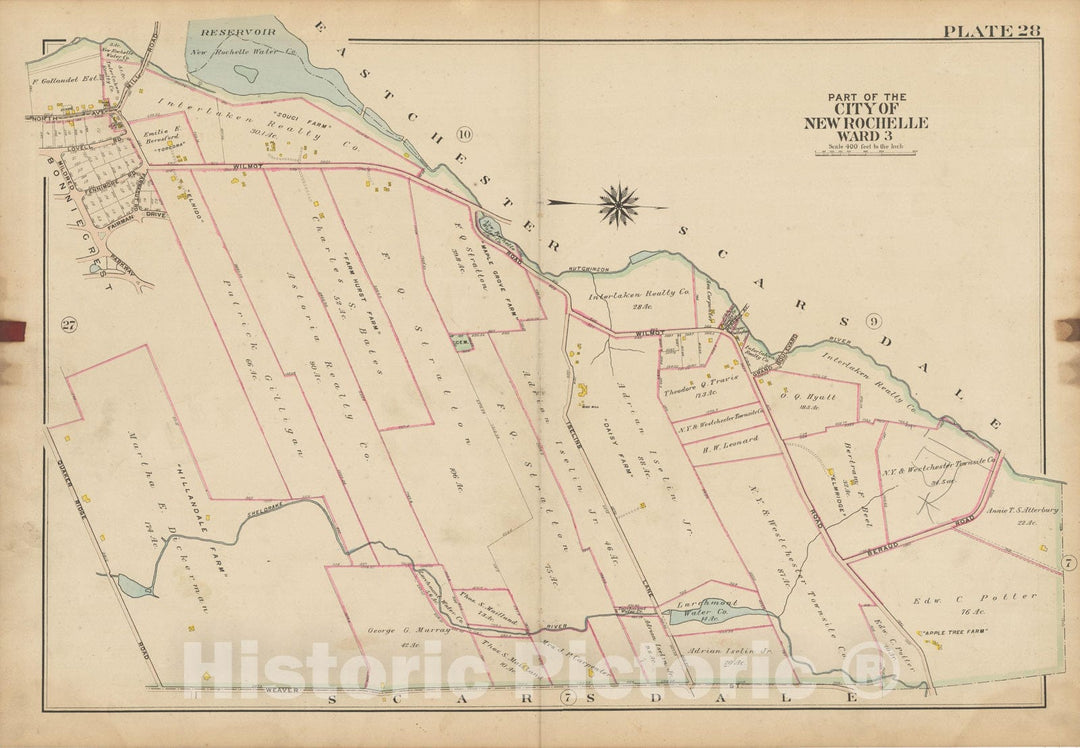 Historic Map : Atlas of Westchester County, NY, Vol. 1, New Rochelle 1910 Plate 028 , Vintage Wall Art