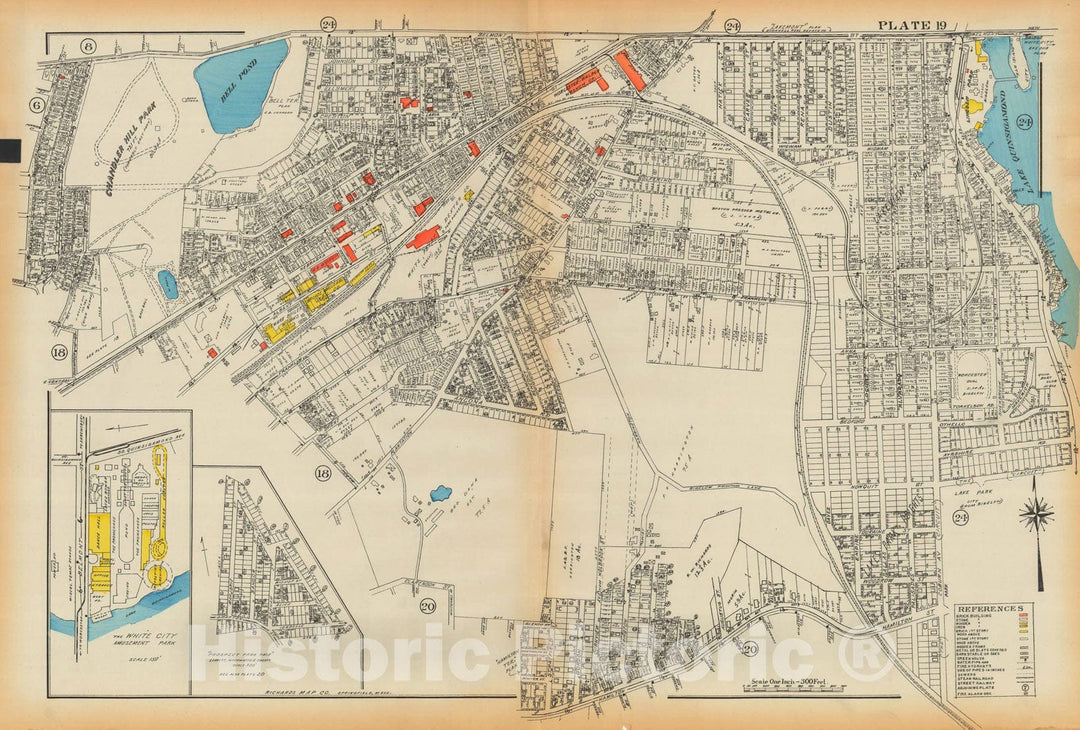 Historic Map : Atlas City of Worcester MA 1922 Plate 019 , Vintage Wall Art